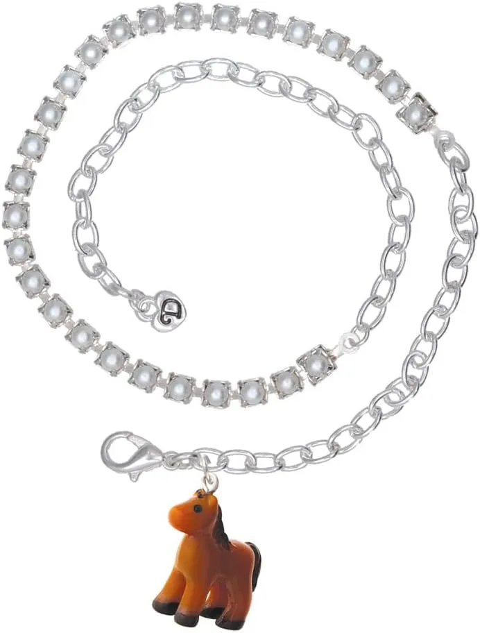 Delight Jewelry Resin Brown Pony Imitation Pearl Chain Wrap Charm Bracelet, 14"