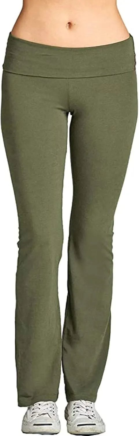 DESANT Low Rise Yoga Pants Women Casual Straight Leg Tummy Control Yoga Leggings Summer Stretch Loose Workout Lounge Trousers Army Green