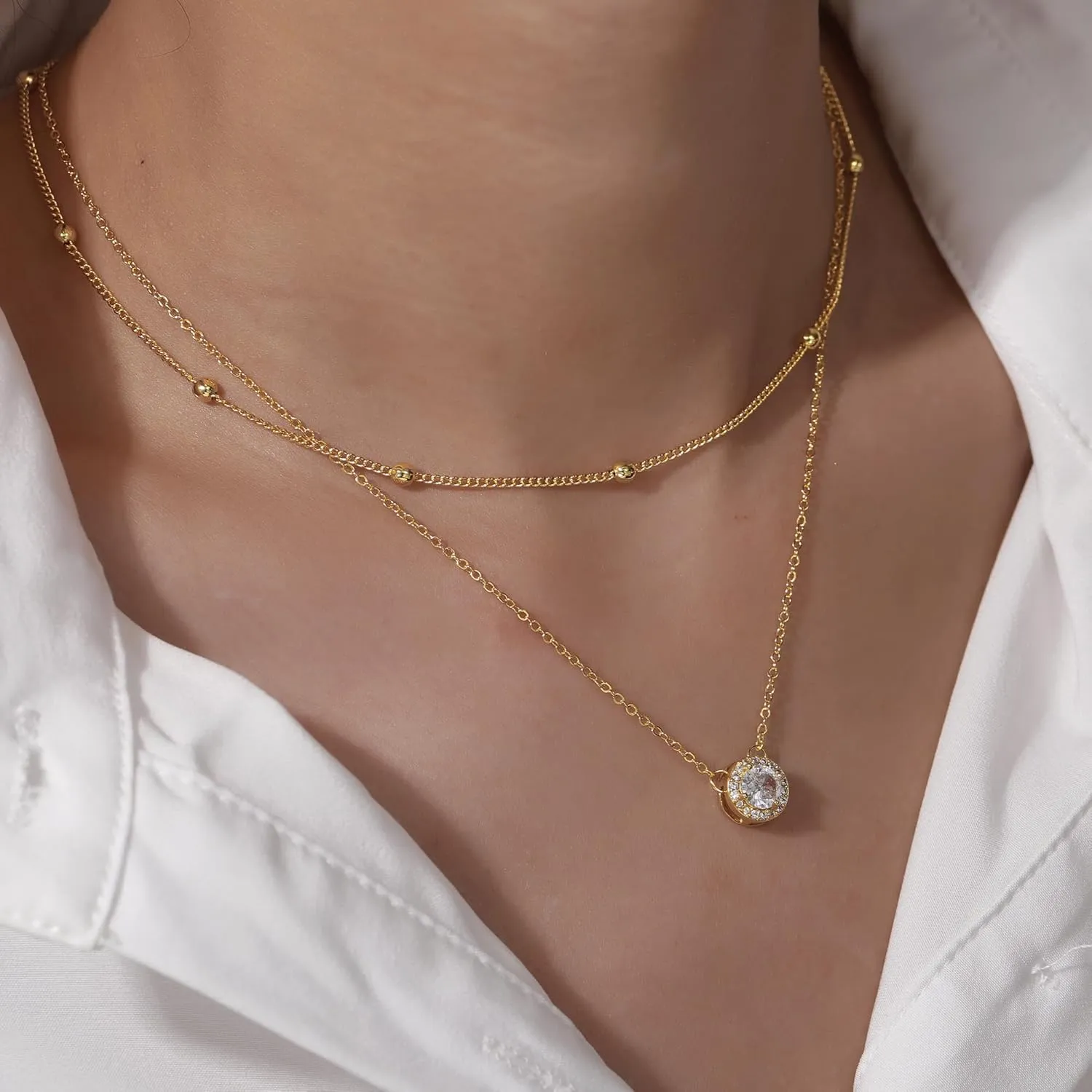 Diamond Necklaces for Women Dainty Choker Necklace Simple 14k Gold Plated CZ Jewelry Necklaces