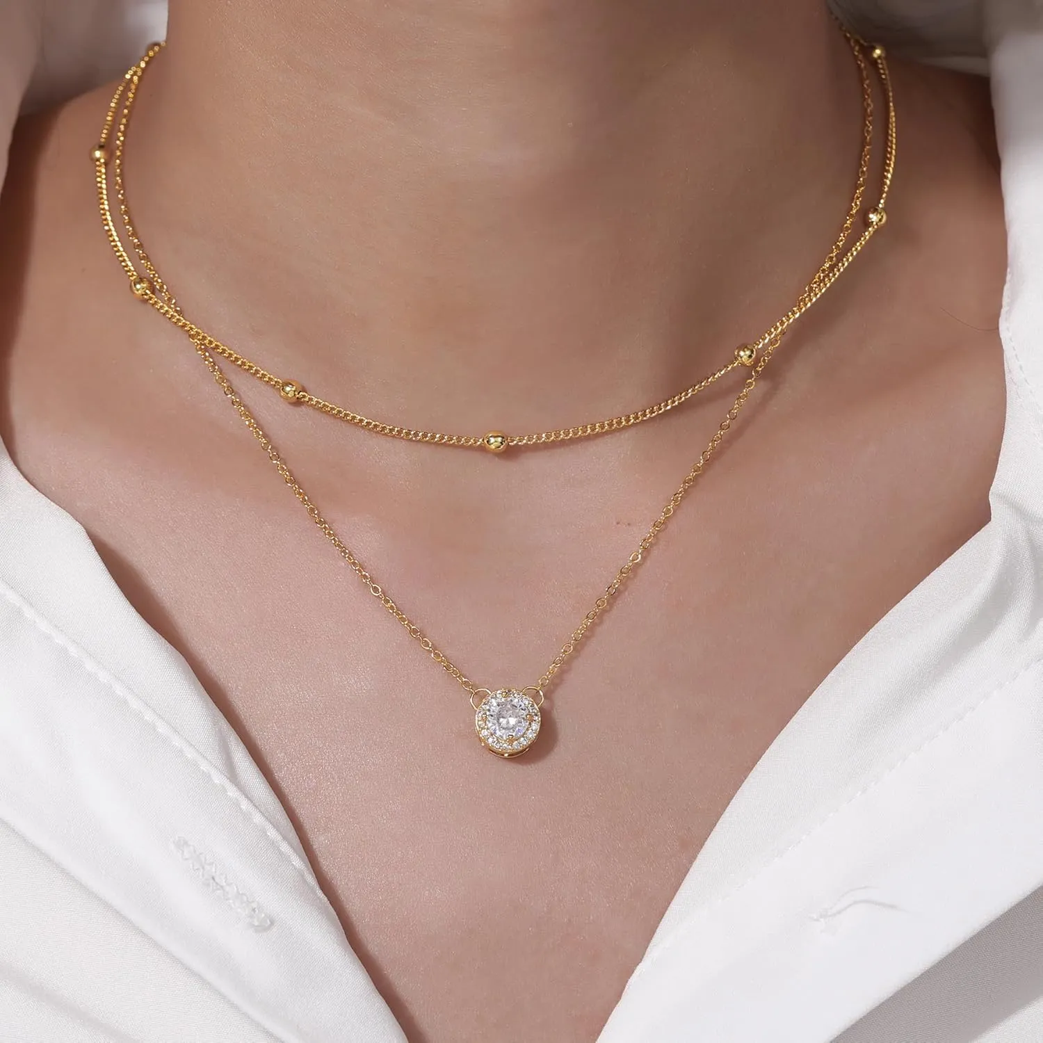 Diamond Necklaces for Women Dainty Choker Necklace Simple 14k Gold Plated CZ Jewelry Necklaces