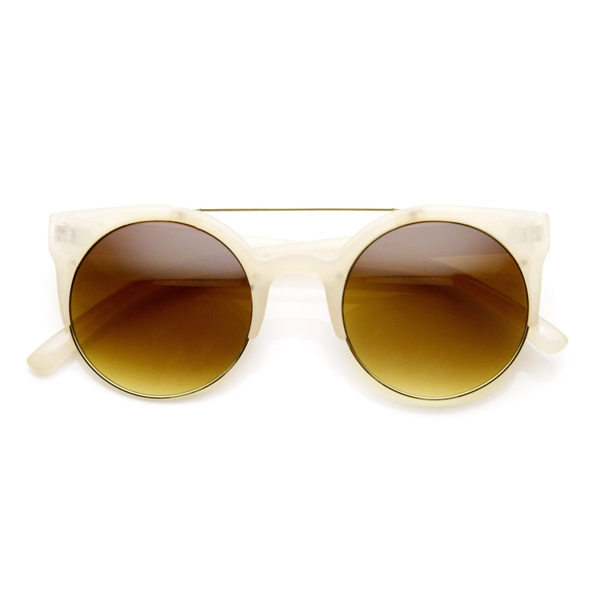 Double Bridge Round Half Frame Cat Eye Sunglasses