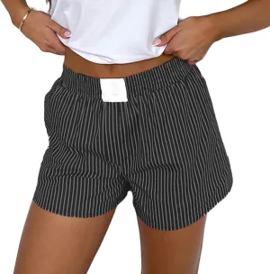 DSORVICD Women Boxer Shorts Y2k Striped Elastic Waist Wide Leg Lounge Shorts Baggy Pajamas Shorts Sleep Pj Micro Shorts