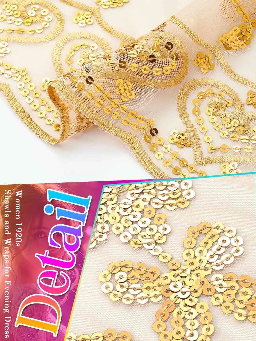 EASEDAILY Women's 1920s Shawls and Wraps for Evening Party Dress Sparkling Sequin Deco Wedding Scarf for Bride