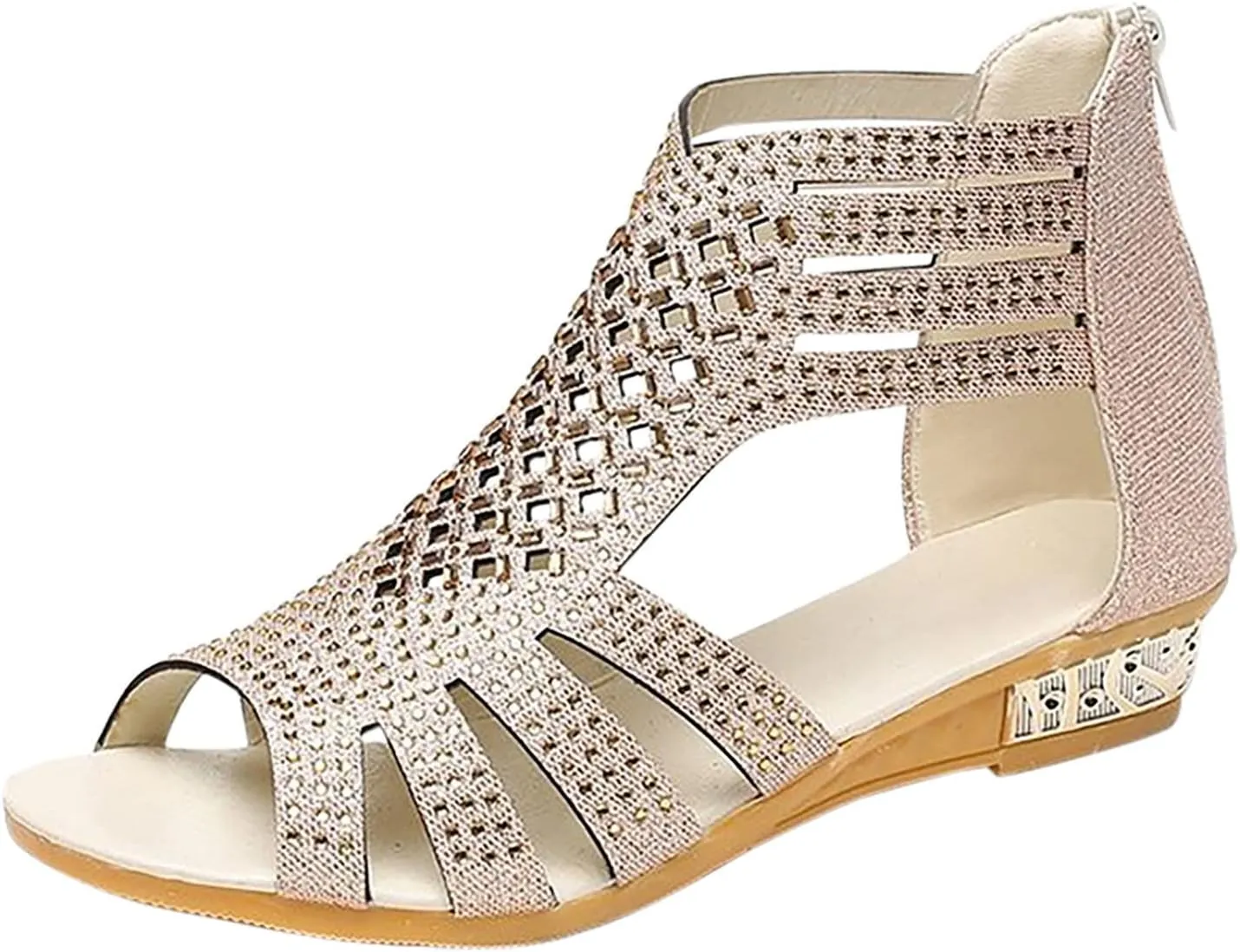 Eduavar Wedge Sandals for Women Dressy, Rhinestone Sandals for Women Fashion Breathable Open Toe Wedge Sandals with Zipper