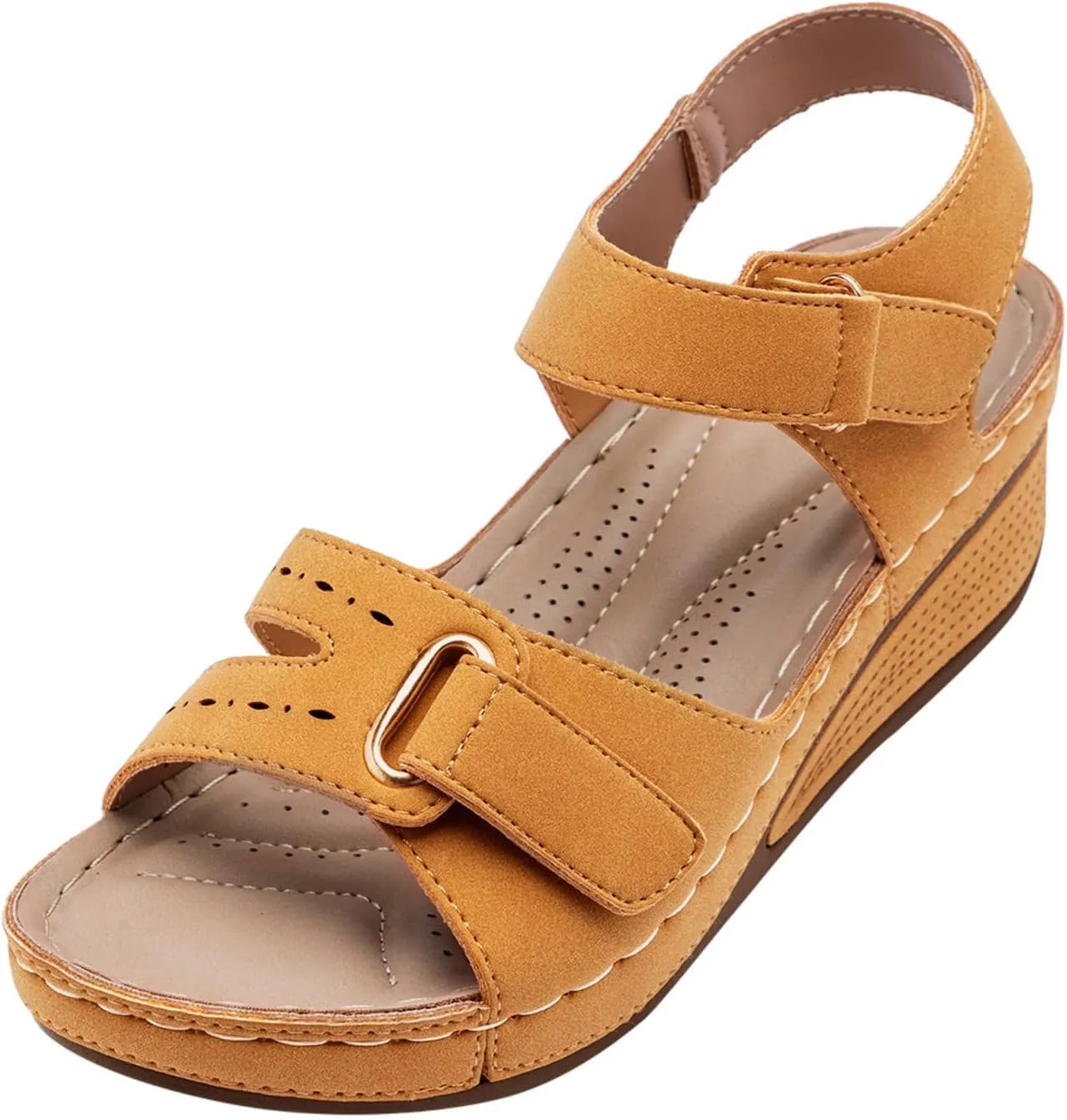 Eduavar Wedge Sandals for Women, Walking Sandals Women Comfort Orthopedic Sandals Platform Open Toe Sandals with Buckle Strap