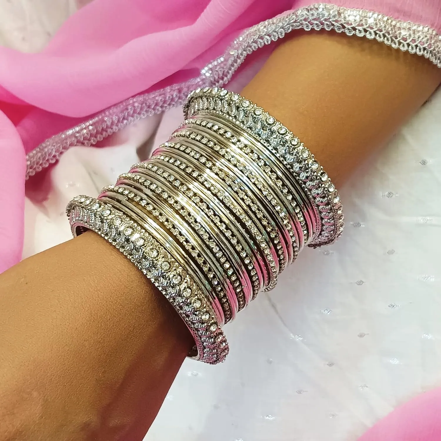Efulgenz Boho Vintage Antique Gypsy Tribal Indian Oxidized Crystal Bracelets Bangle Set Jewelry