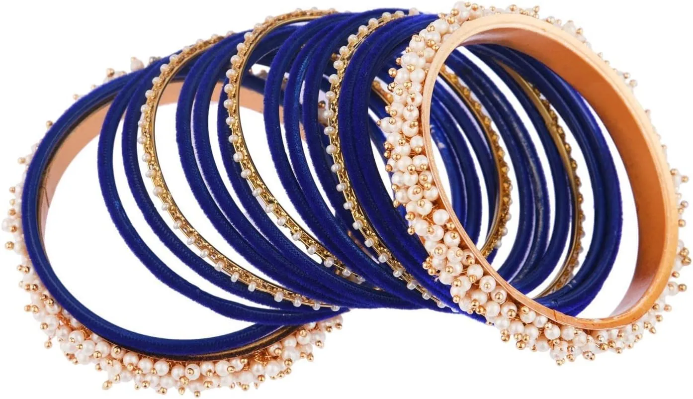 Efulgenz Indian Bangle Set Faux Pearl Bracelet Bangle Velvet Bangles Wedding Bridal Jewelry for Women
