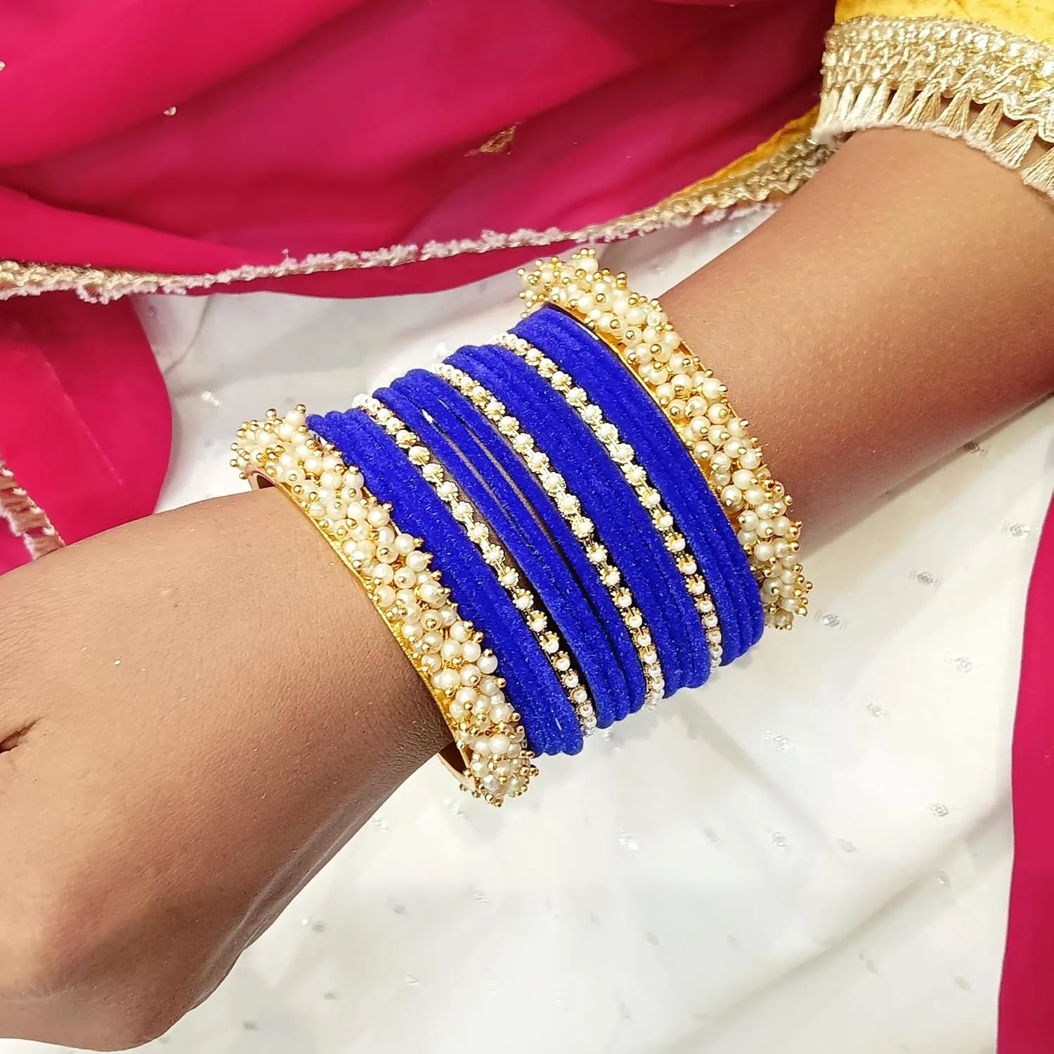 Efulgenz Indian Bangle Set Faux Pearl Bracelet Bangle Velvet Bangles Wedding Bridal Jewelry for Women