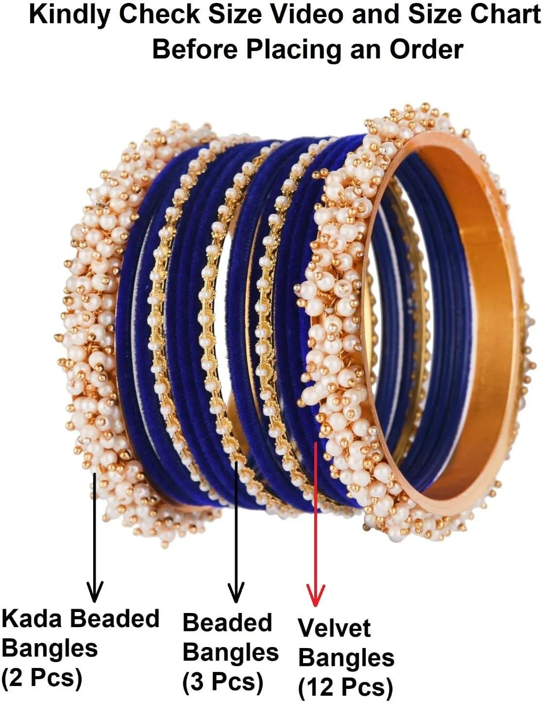 Efulgenz Indian Bangle Set Faux Pearl Bracelet Bangle Velvet Bangles Wedding Bridal Jewelry for Women