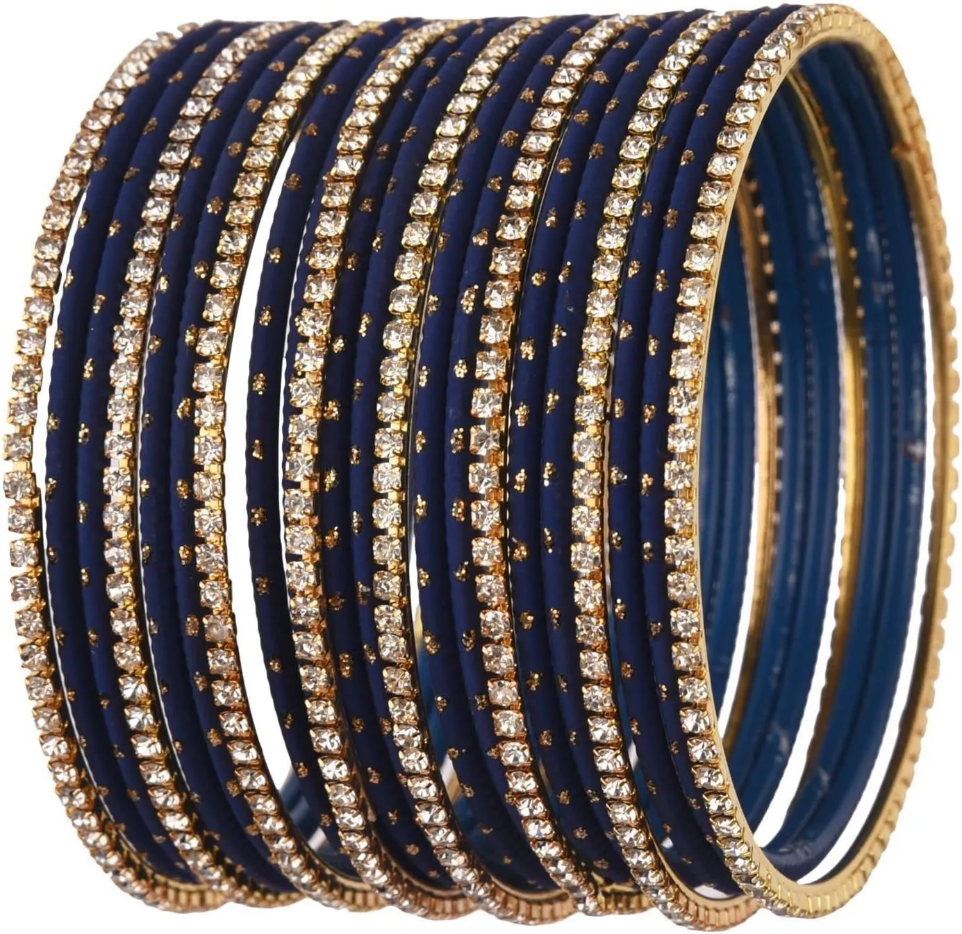 Efulgenz Indian Bangles Set - Wedding Bangles with Rhinestone CZ Plain Metal Bracelet for Women