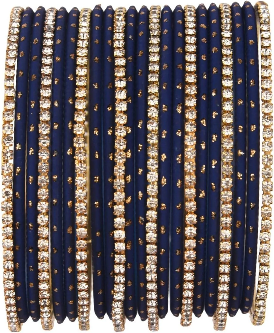 Efulgenz Indian Bangles Set - Wedding Bangles with Rhinestone CZ Plain Metal Bracelet for Women
