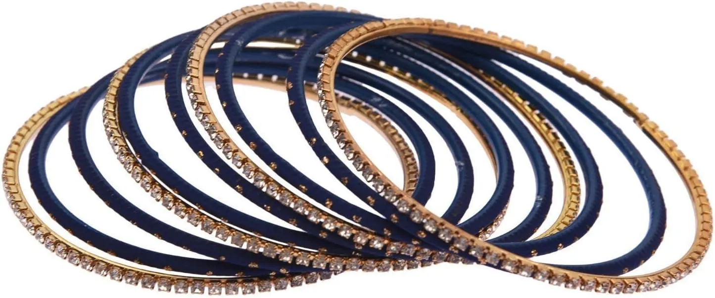 Efulgenz Indian Bangles Set - Wedding Bangles with Rhinestone CZ Plain Metal Bracelet for Women