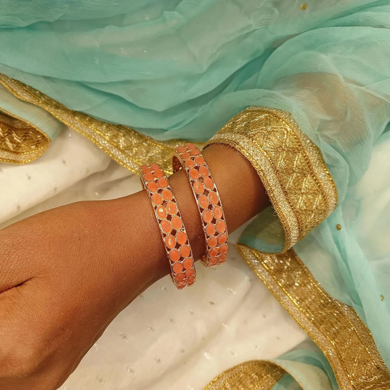 Efulgenz Indian Bracelet Bangle Set Bollywood Crystal Kundan Bangle Bracelet Bridal Indian Wedding Jewelry for Women (2 Pcs)