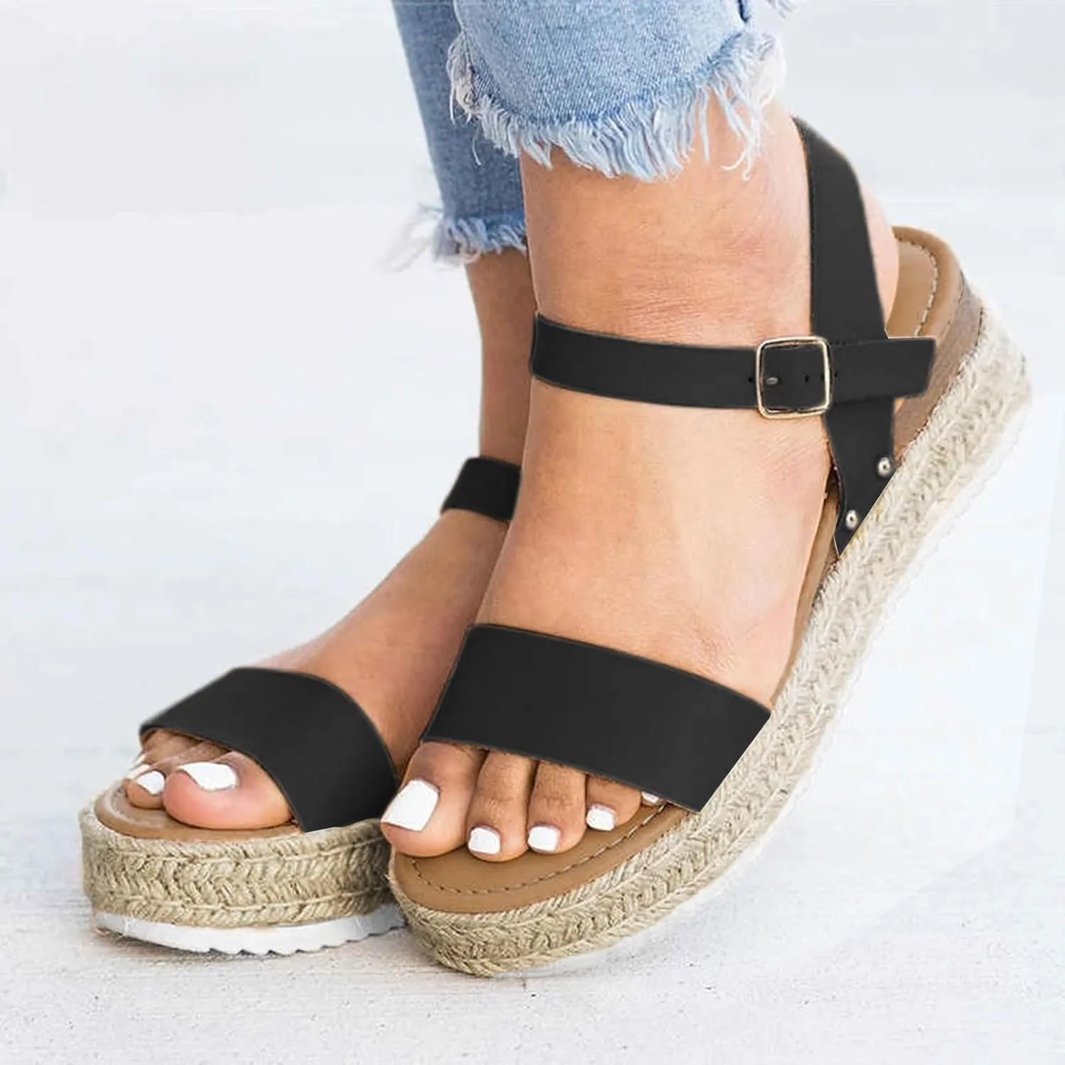 Espadrilles Wedges for Women Summer Wedge Platform Sandals Ankle Strap Open Toe Flat Sandals, Comfortable Arch Support Orthopedic Sandal Casual Beach Slip on Comfort Wear