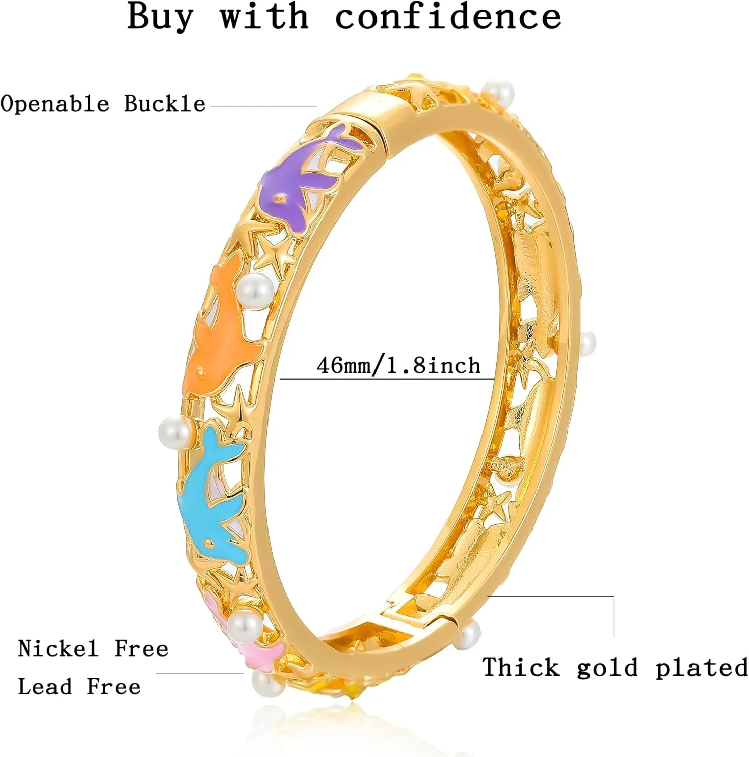 Ethlyn Gold Plated Colorful Openable Kids Baby Girls Bangles Bracelets Birthday Christmas Gifts Birthday Presents for children