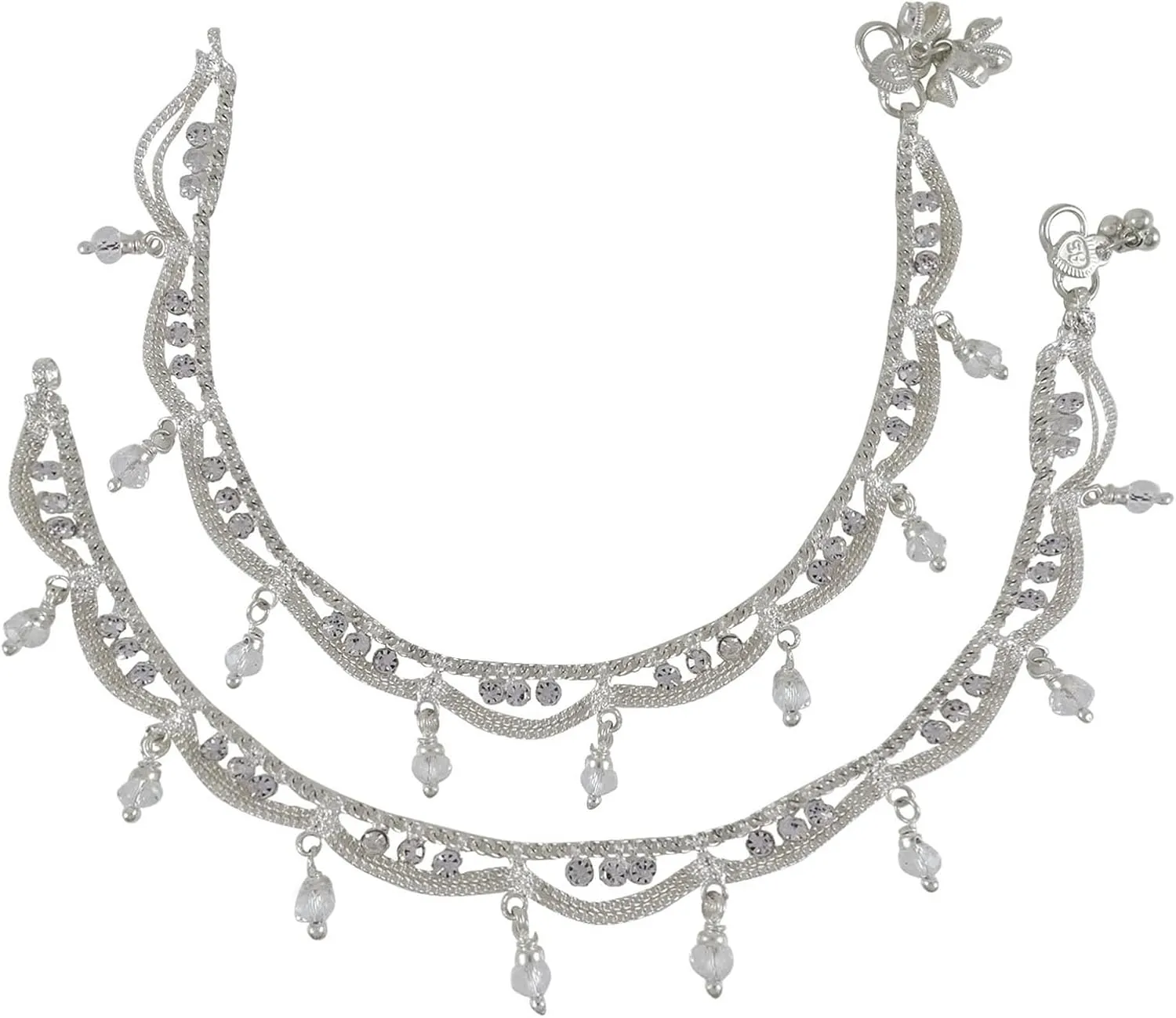 Ethnic Indian Traditional Silver Tone CZ Payal Bridal Anklet Women Foot Jewelry