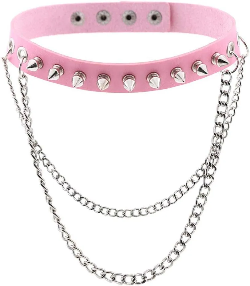 eYLun Women Punk Leather Choker Necklaces Spike Studded Chain Rock Adjustable Collar Necklaces