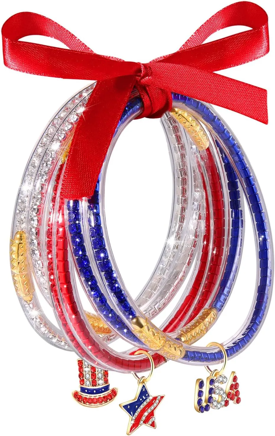FAERLIIRY Mardi Gras Bracelets Glitter Jelly Bangles Glitter Filled Jelly Silicone Bracelets for Women Girls Bracelets Set for Buddha Girl Waterproof Purple Green Gold Bangles Set