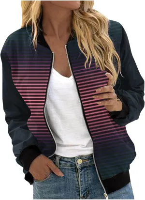 Fall Coats for Women 2024 Trendy Striped Print Cardigan Jackets Long Sleeve Full Zip Winter Coat Pockets Outerwear