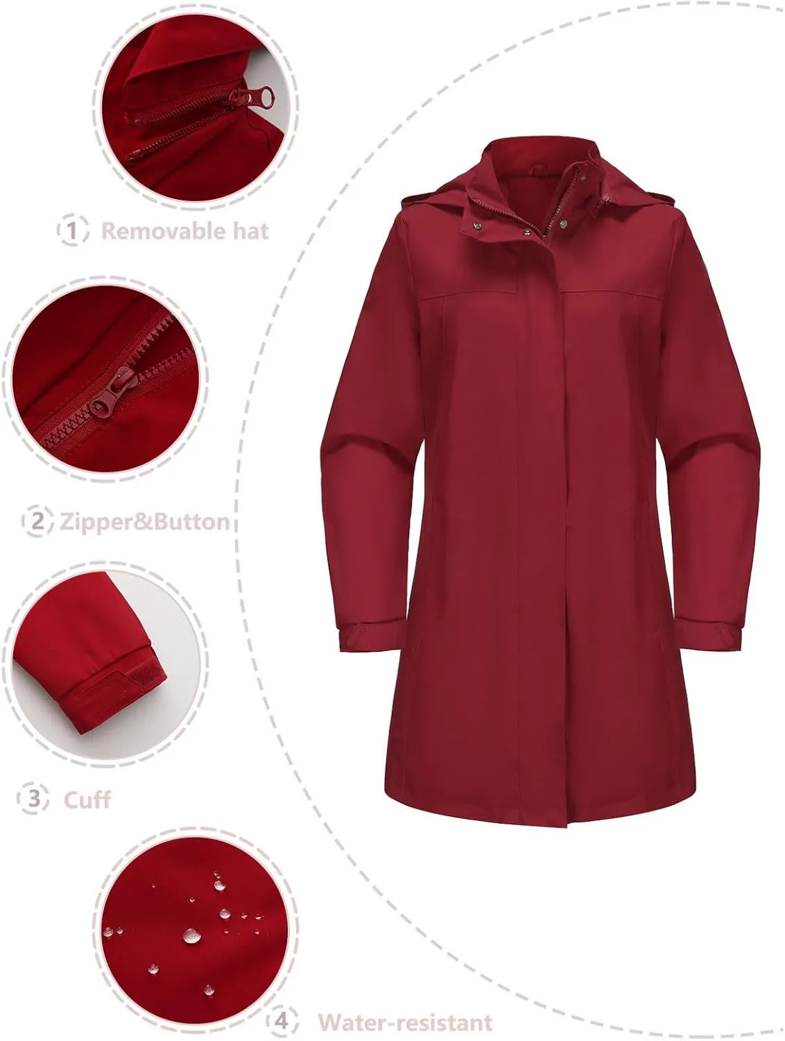 Fall Jackets For Women Outdoor Hooded Windbreaker Rain Jacket Fashion Casual Long Sleeve Button Waterproof Raincoat