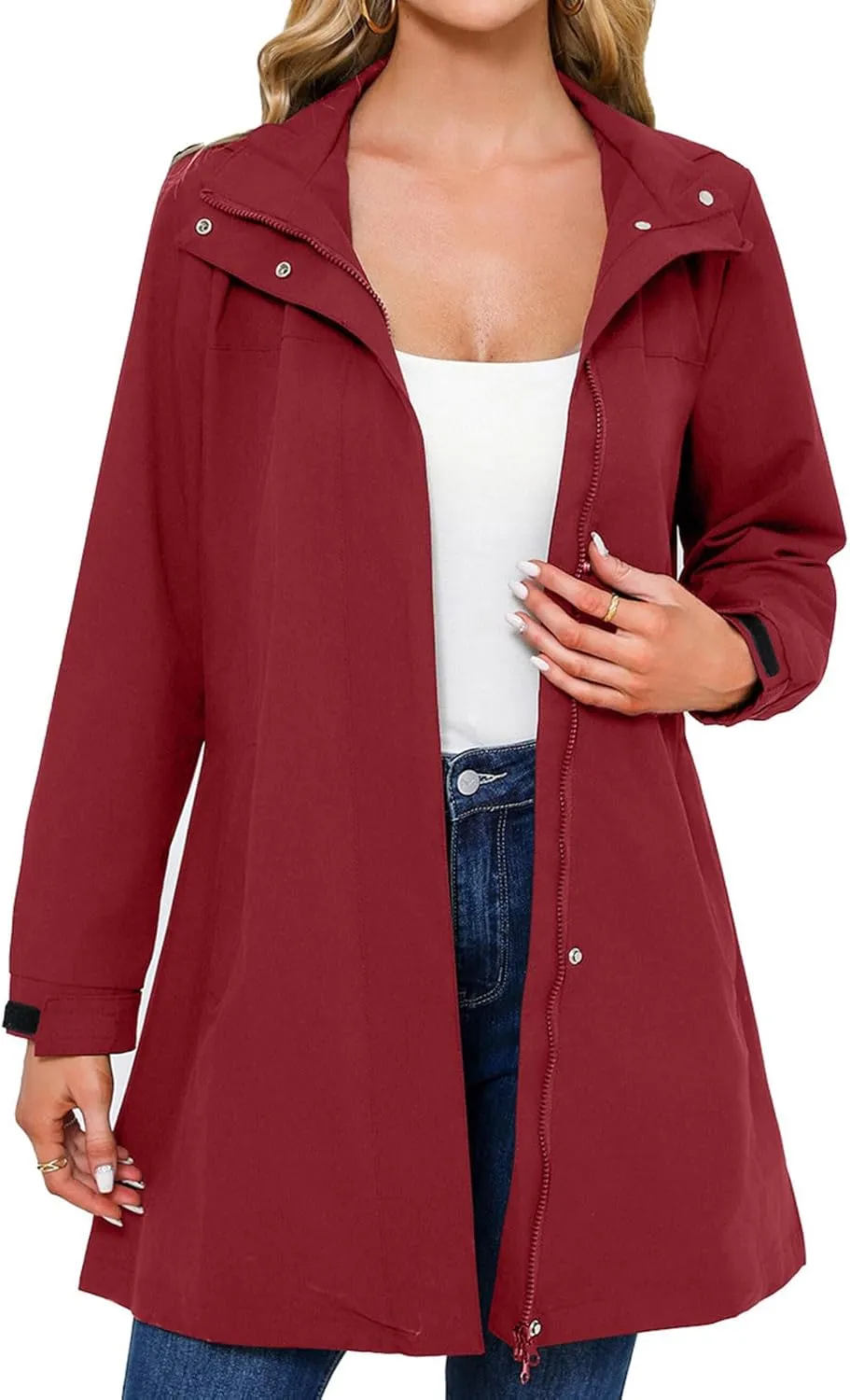 Fall Jackets For Women Outdoor Hooded Windbreaker Rain Jacket Fashion Casual Long Sleeve Button Waterproof Raincoat
