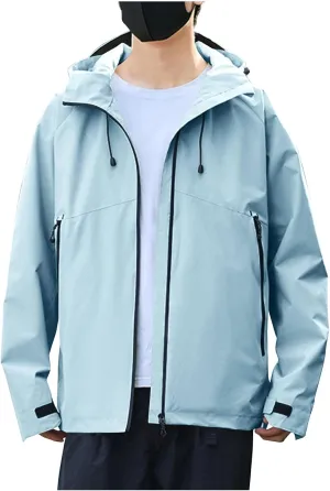 Fashion Mens Solid Color Outdoor Hiking Long Sleeve Hooded Casual Outwear Jackets Softshell Hiking Windbreaker Jacket