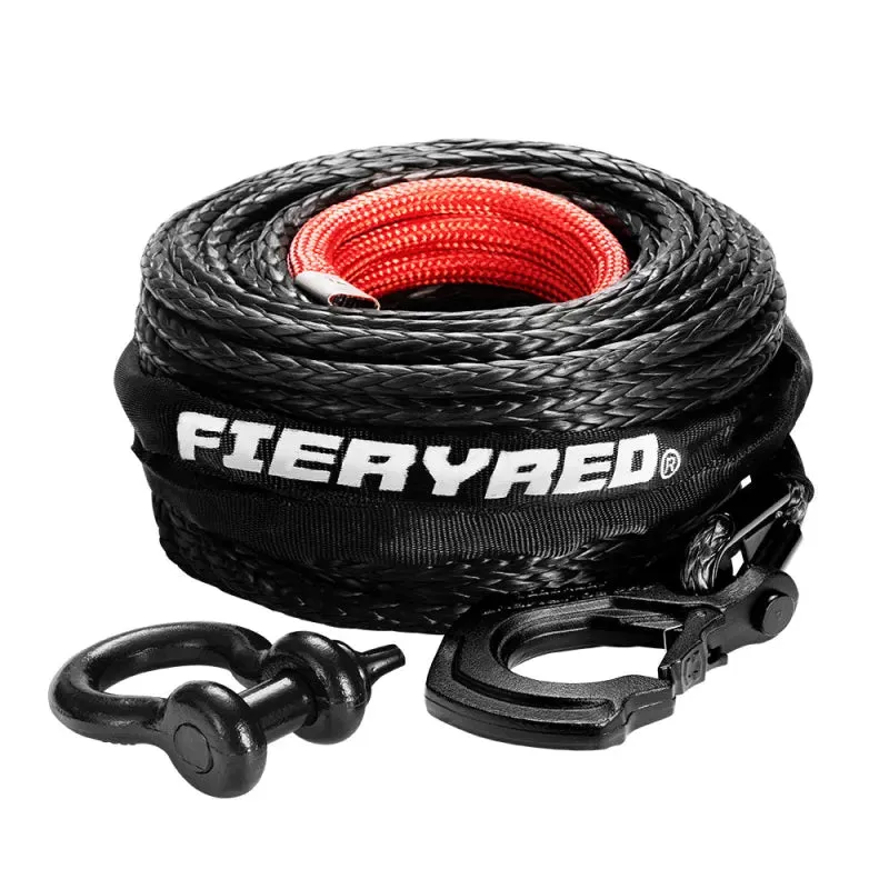 FieryRed Dyneema Synthetic Winch Rope with Hook | Black | 10mm x 30m