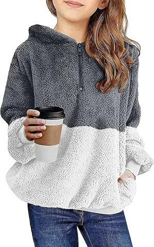 Fleece Hoodies for Girls Trendy Long Sleeve Sherpa Hooded Jacket Comfy Zip Up Winter Coat Warm Outfits for Teen Girls
