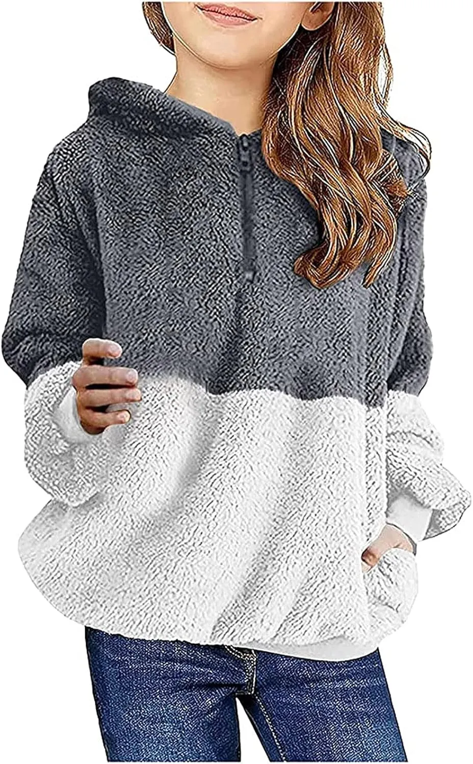 Fleece Hoodies for Girls Trendy Long Sleeve Sherpa Hooded Jacket Comfy Zip Up Winter Coat Warm Outfits for Teen Girls