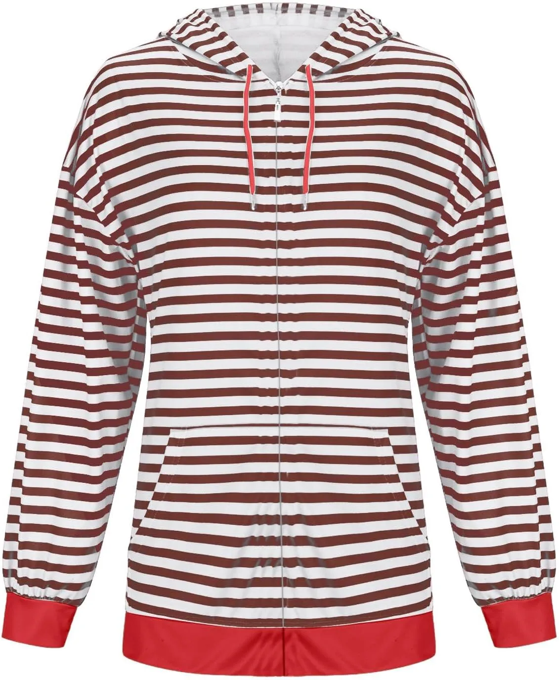Fleece Jacket Women Color Block Striped Winter Coats Long Sleeve Zip up Jackets Casual Hooded Coat Pockets Outdoor