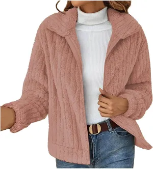 Fleece Jacket Women Oversized Turndown Neck Cardigan Jackets Long Sleeve Plush Winter Coats Outerwear 2024 Fashion