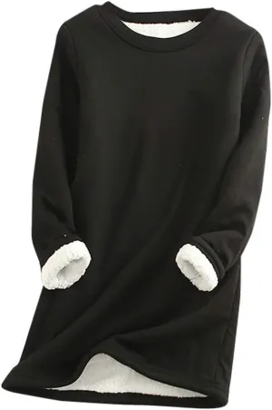 Fleece Lined Sweatshirt Women Winter Warm Sherpa Pullover Casual Crewneck Cute Fleece Pullover Long Sleeve Thermal Top