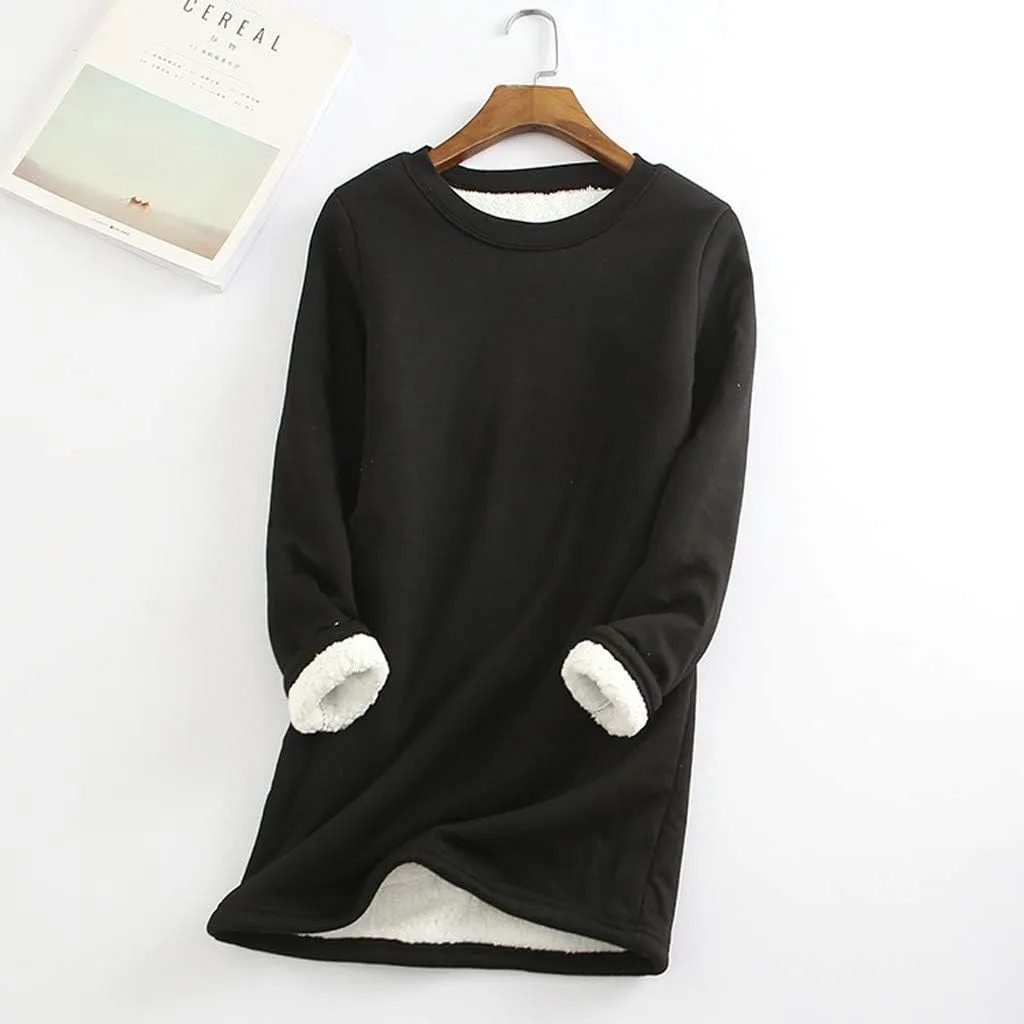 Fleece Lined Sweatshirt Women Winter Warm Sherpa Pullover Casual Crewneck Cute Fleece Pullover Long Sleeve Thermal Top