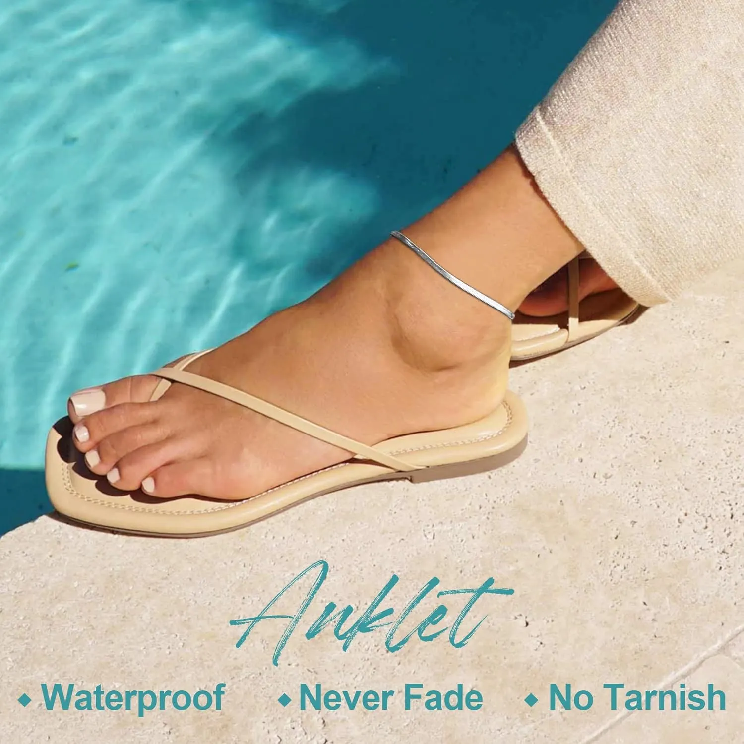 FOCALOOK 14K Gold Plated Anklets for Women Waterproof Plus Size Ankle Bracelet 8.5-10.5 Inch Adjustable Mariner/Figaro/Flat Snake/Cuban Link Chain Anklet Jewelry for Summer Beach Holiday