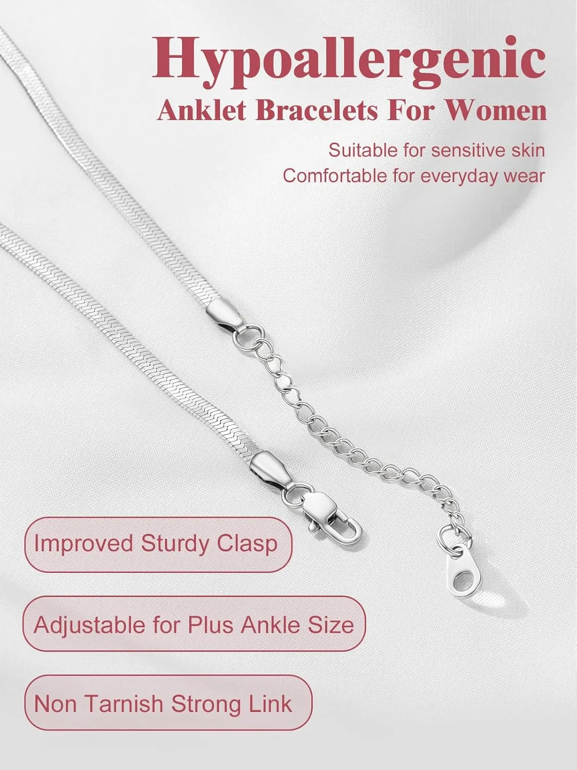 FOCALOOK 14K Gold Plated Anklets for Women Waterproof Plus Size Ankle Bracelet 8.5-10.5 Inch Adjustable Mariner/Figaro/Flat Snake/Cuban Link Chain Anklet Jewelry for Summer Beach Holiday