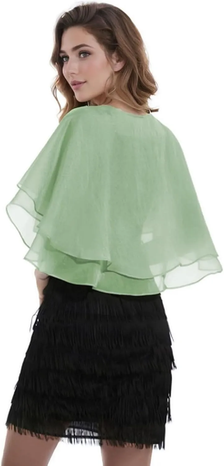 GIBZ Women's Shawl and Wraps, Shiffon Open Front Sheer Cardigan with Buckle, Cape Scarves for Wedding Evening Dress Cover Up