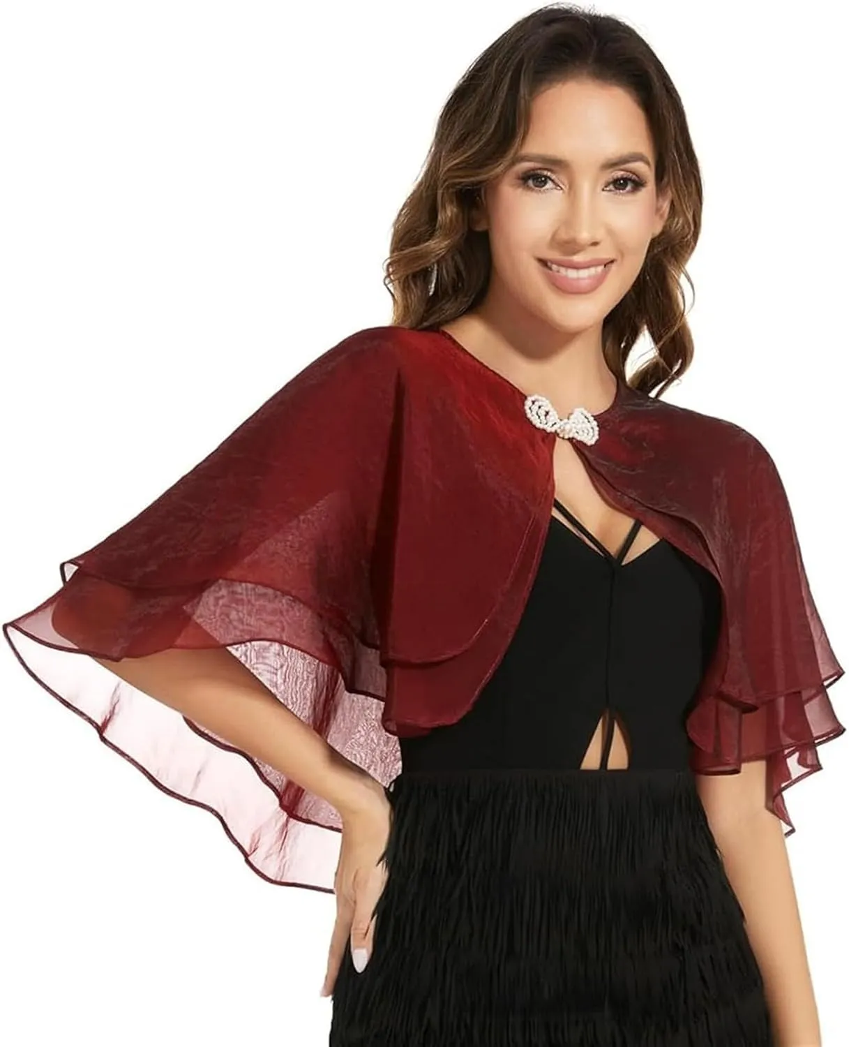 GIBZ Women's Shawl and Wraps, Shiffon Open Front Sheer Cardigan with Buckle, Cape Scarves for Wedding Evening Dress Cover Up