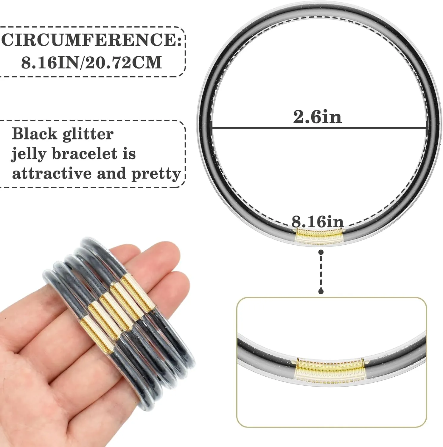 Glitter Jelly Bracelets, Soft Silicone Glitter Filled Jelly Bangles Bracelets Women- Sparkling Fashion Bangles for Women