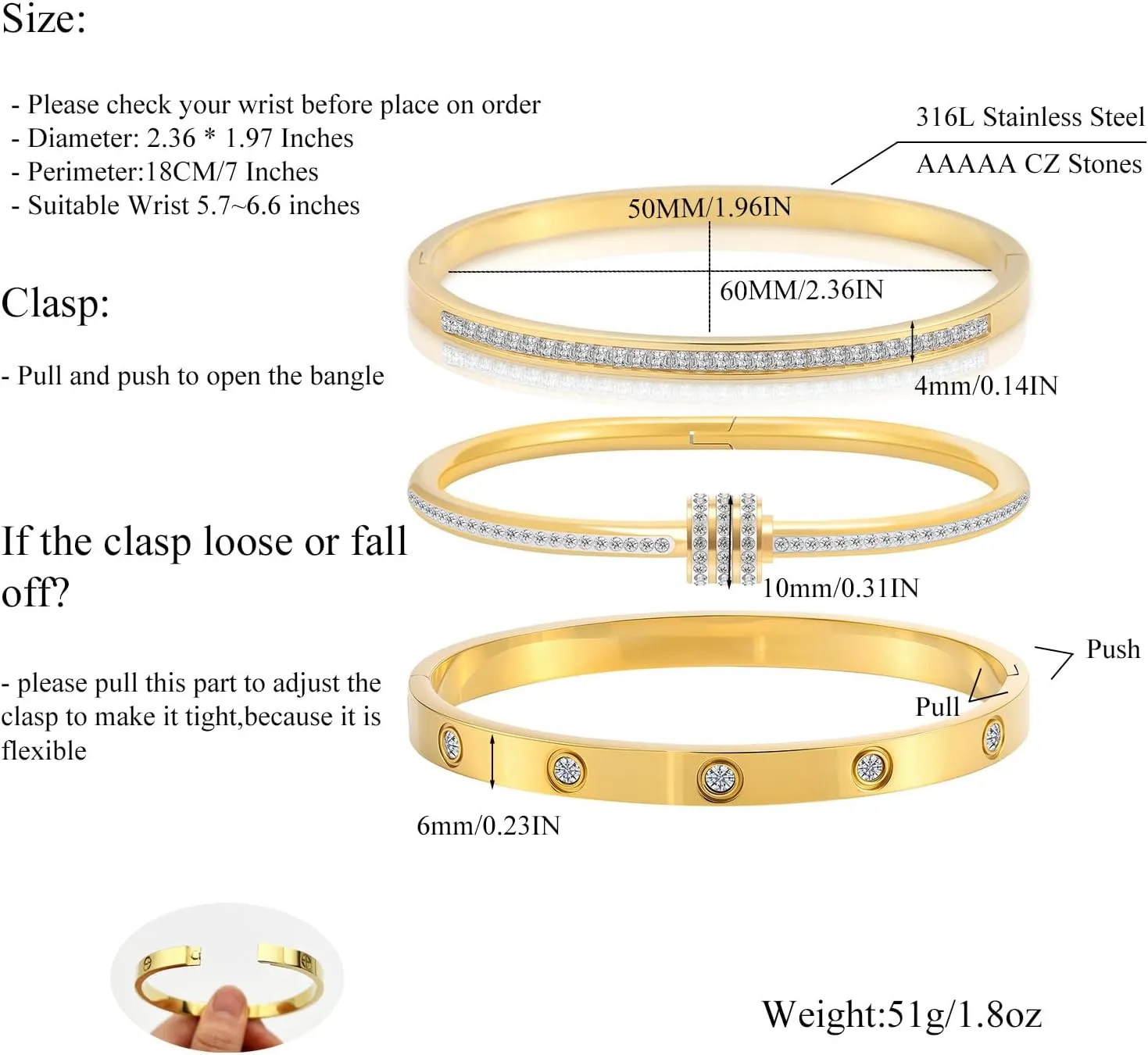 Gold Bracelets for Women - Crystal Stackable Bangles with Friendship & Love Theme - Stainless Steel Jewelry, Ideal Birthday Gift