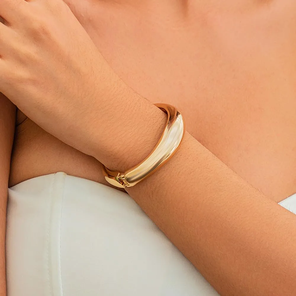 Gold Cuff Bangle Bracelets Set For Women Chunky Trendy Silver Bracelet Irregular Minimalist Open Wide Bangles Hinged Arm Cuff Jewelry Gift 2PC
