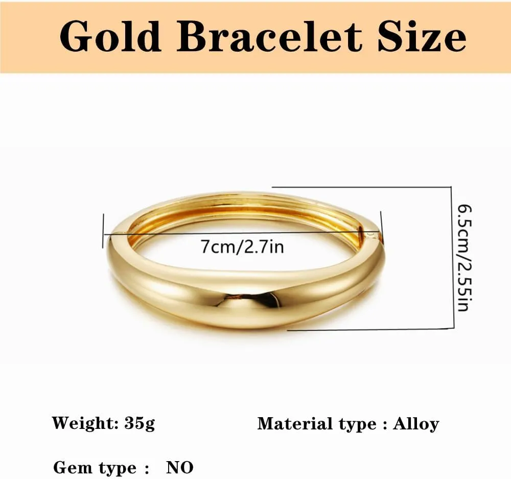 Gold Cuff Bangle Bracelets Set For Women Chunky Trendy Silver Bracelet Irregular Minimalist Open Wide Bangles Hinged Arm Cuff Jewelry Gift 2PC