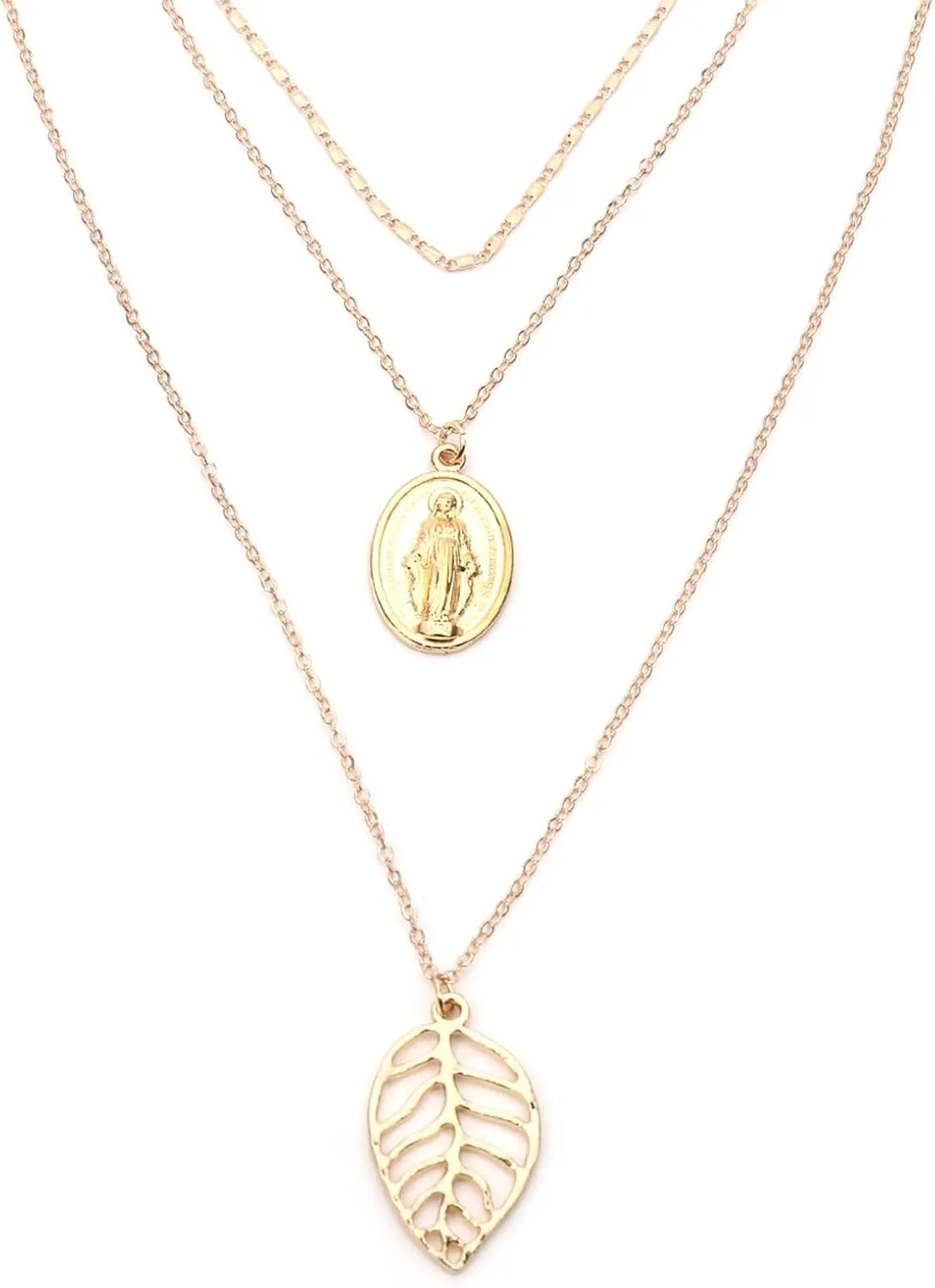 Gold Layered Necklaces for Women, Dainty Layered Necklaces for Women Religious Madonna Multilayer Chain Pendant Chain Necklaces for Women Girls, 3 Layers, Gold