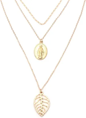 Gold Layered Necklaces for Women, Dainty Layered Necklaces for Women Religious Madonna Multilayer Chain Pendant Chain Necklaces for Women Girls, 3 Layers, Gold