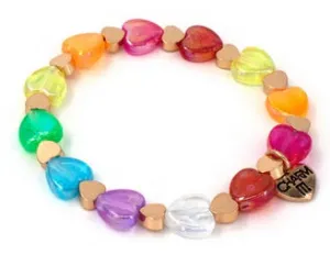 Gold Rainbow Heart Stretch Bead Bracelet
