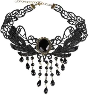 Gothic Black Lace Choker Necklaces for Women Punk Style Halloween Collar Necklaces (Black Choker)