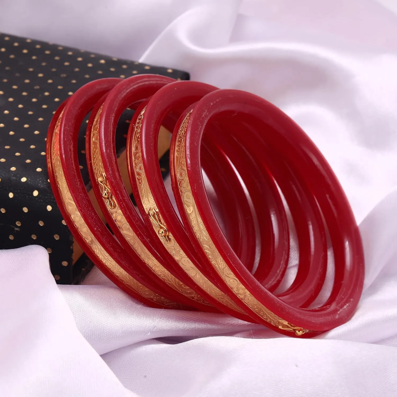 Handcrafted Designer Gold Plated Red Pola Bangles Set of 4 Gift For Her Women Jewelry Indian Tollywood Bangle Bracelets Kangan