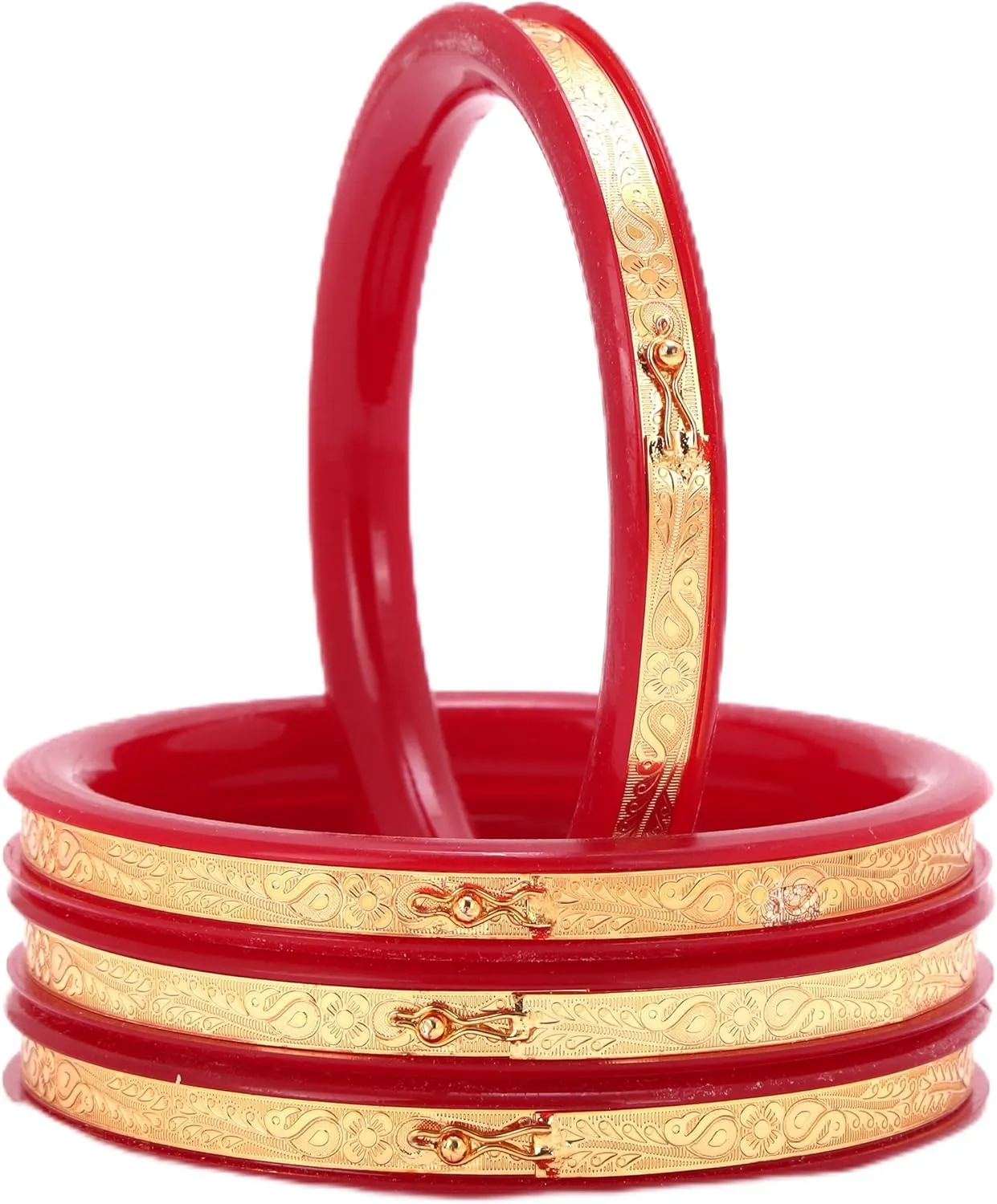 Handcrafted Designer Gold Plated Red Pola Bangles Set of 4 Gift For Her Women Jewelry Indian Tollywood Bangle Bracelets Kangan