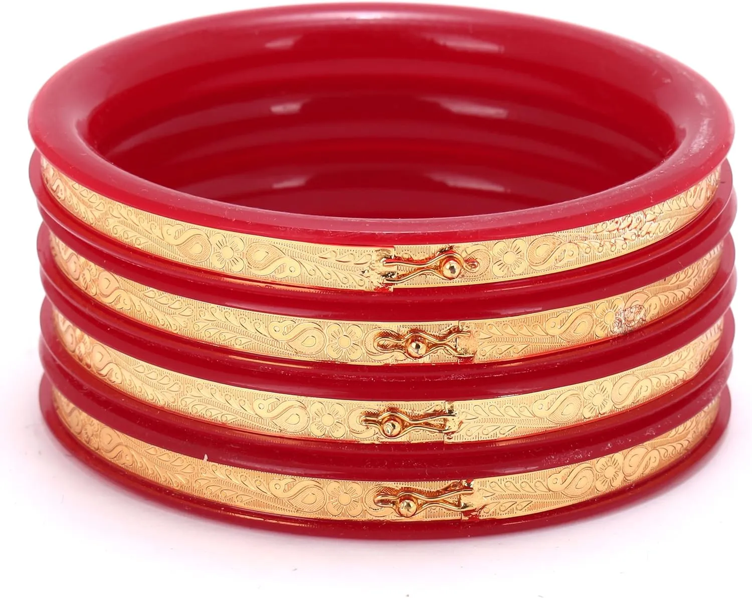 Handcrafted Designer Gold Plated Red Pola Bangles Set of 4 Gift For Her Women Jewelry Indian Tollywood Bangle Bracelets Kangan
