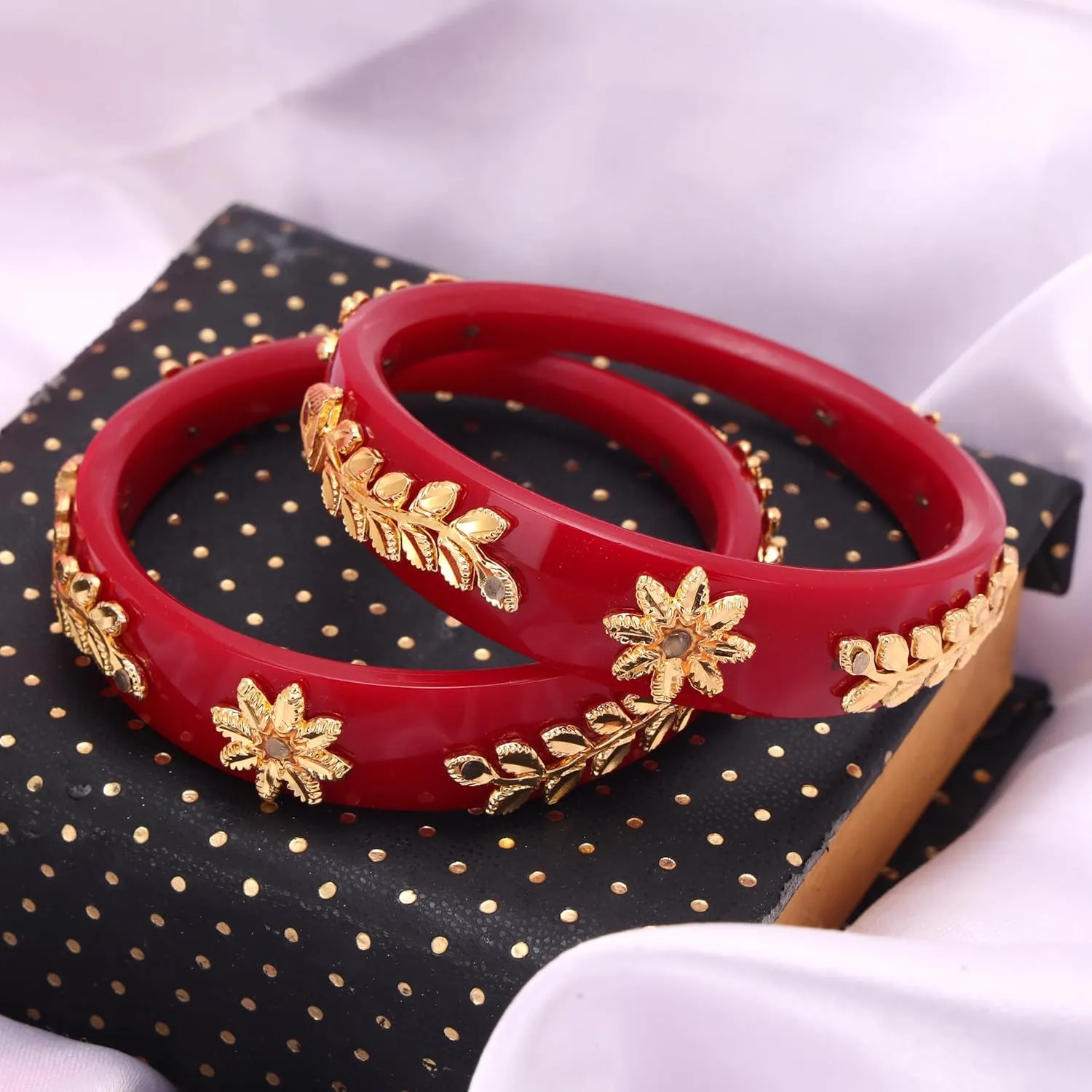 Handcrafted Gold Plated Red Designer Pola Bangles Set of 2 Gift For Her Women Jewelry Indian Bollywood Bangle Bracelets Kangan