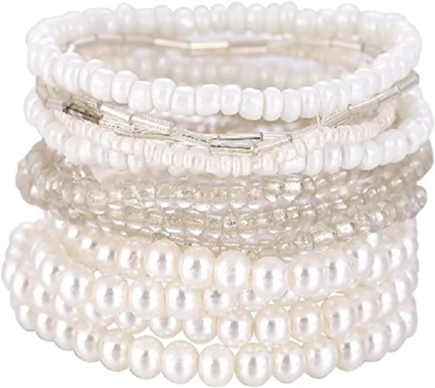 Handmade Multicolor Bohemian Crystal Beaded Bracelets Set Multilayer Stackable Boho Charms Stretch Layered Bead Adjustable Bangles Strand Jewelry for Women